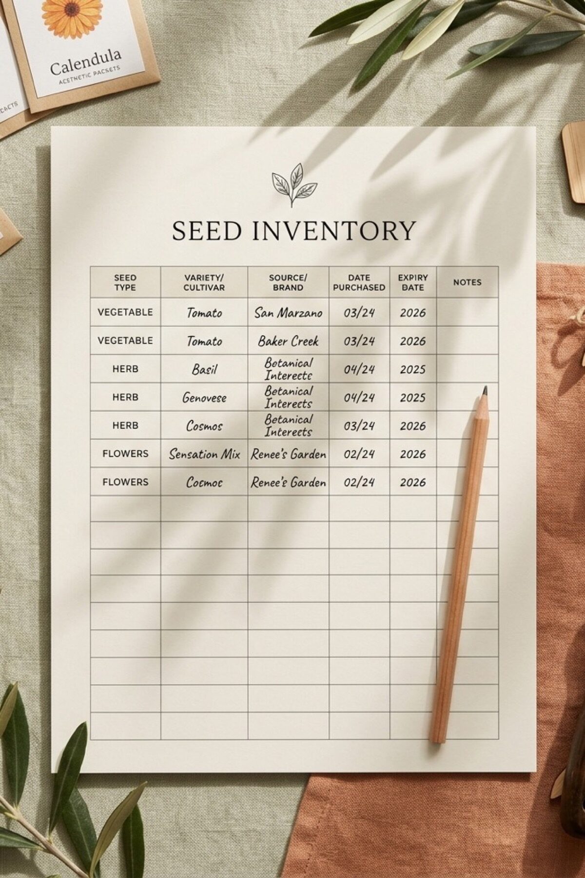 Free Printable Seed Inventory Tracker Worksheet