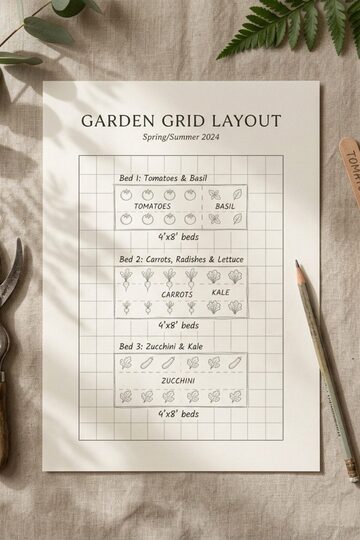 Printable Garden Grid Layout & Bed Map Template